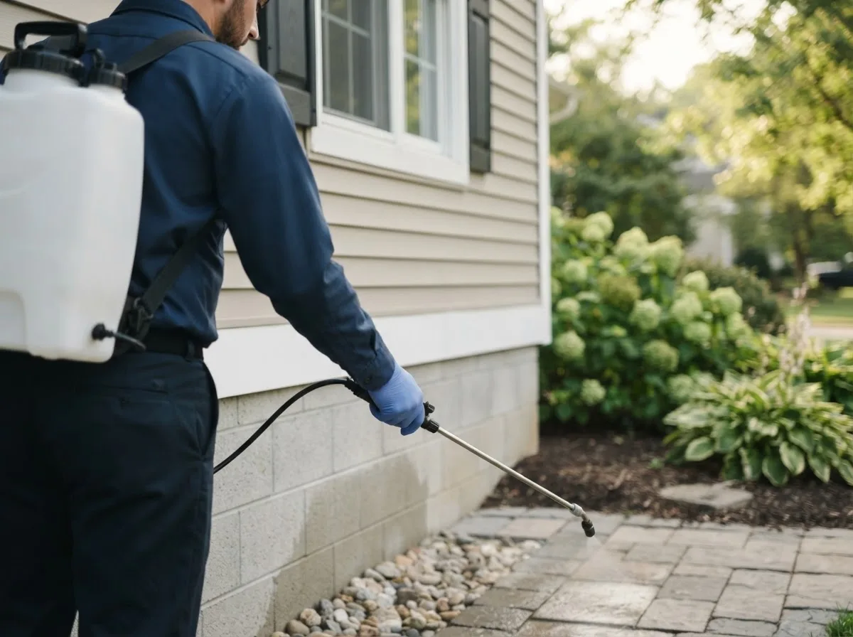 Pest control technician inspecting a home in Lincoln, NE